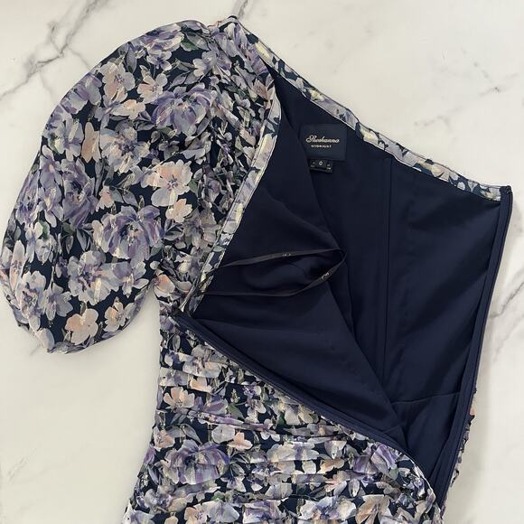 Shoshanna Midnight Mazie Puff One-Shoulder Dress Floral Print Size 0 Cocktail - Picture 7 of 8
